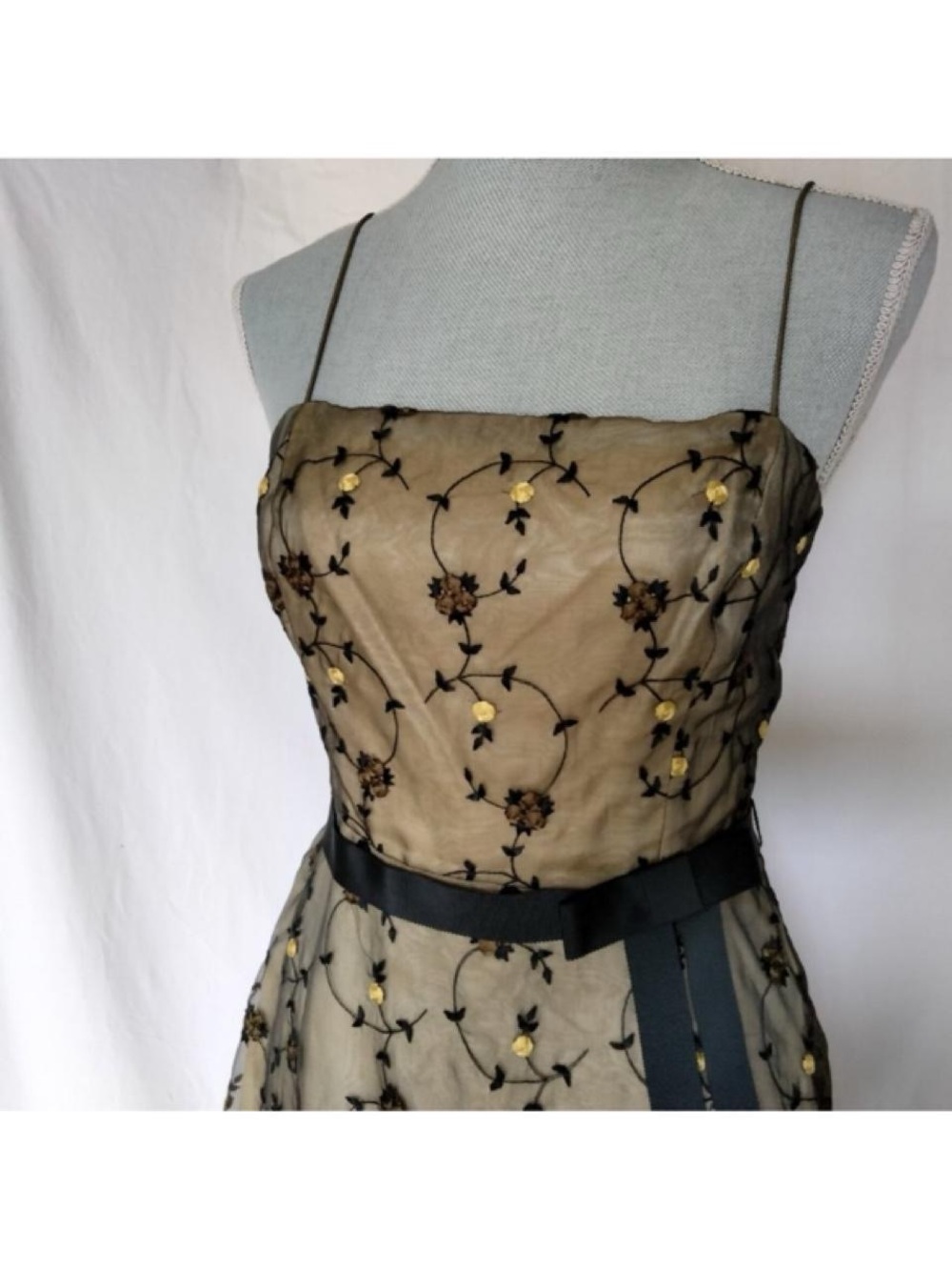 Vintage 90s Y2K 100% silk yellow and black laundry by Shelli shell dress 10 - Picture 5 of 8